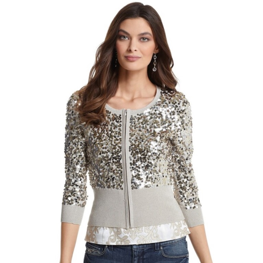 Sparkly Gold and Silver Sequin Sweater Jacket